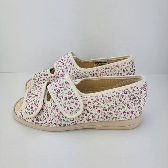 Cosyfeet Womens Size US9 UK7 White Floral Hook Loop Open Toe Slip On Comfort Sho - Picture 1 of 8